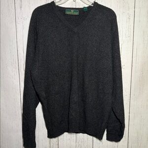 Embassy Row 100% Two Ply Cashmere Charcoal Grey Black V Neck Sweater Large